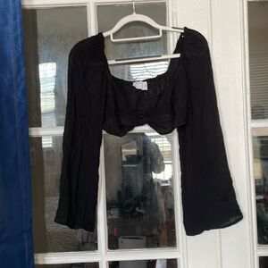 ASOS women’s black bell long sleeve beach crop top bikini cover up size 6